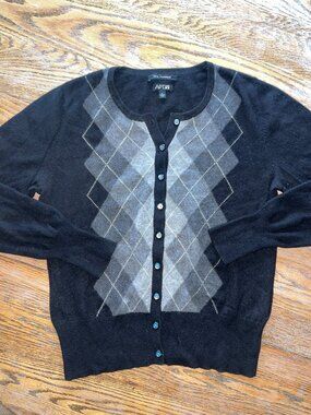 APT 9 100% cashmere argyle cardigan sweater/exc condition/no pilling/non smoker